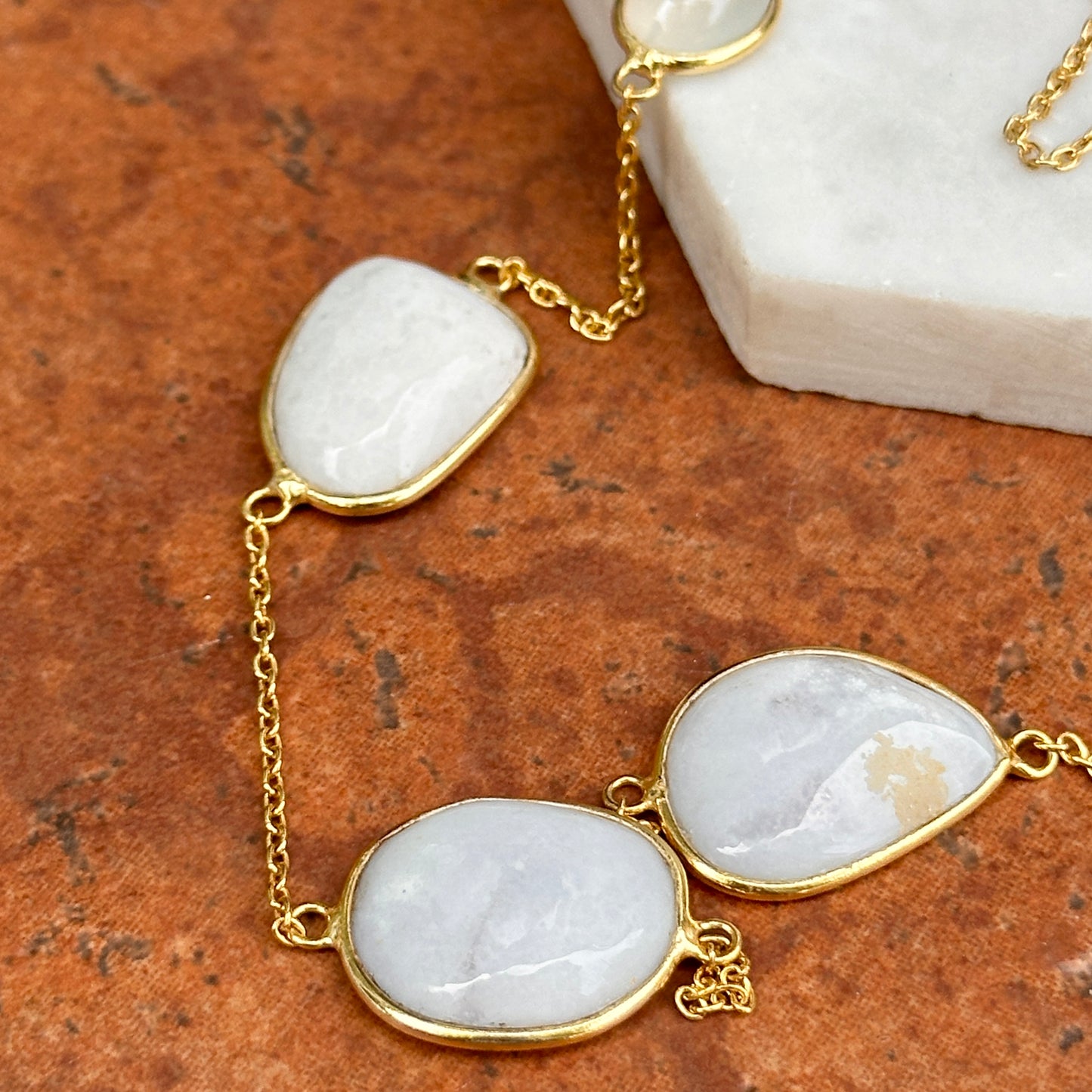 Sterling Silver Yellow Gold-Plated Druzy, Moonstone, Citrine Station Necklace