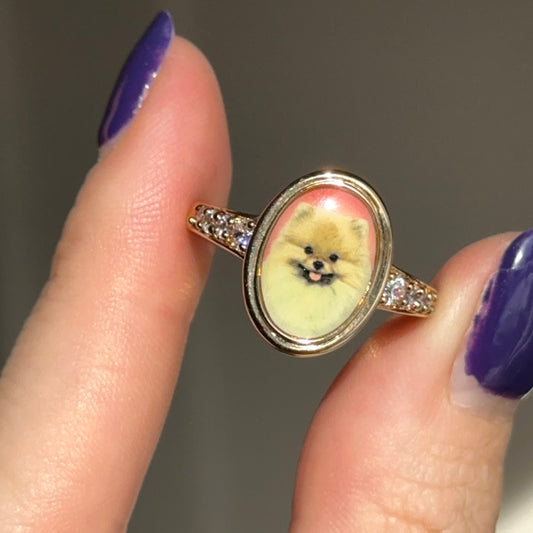 Estate Yellow Gold-Plated Danbury Mint Pomeranian Portrait Ring - LSJ
