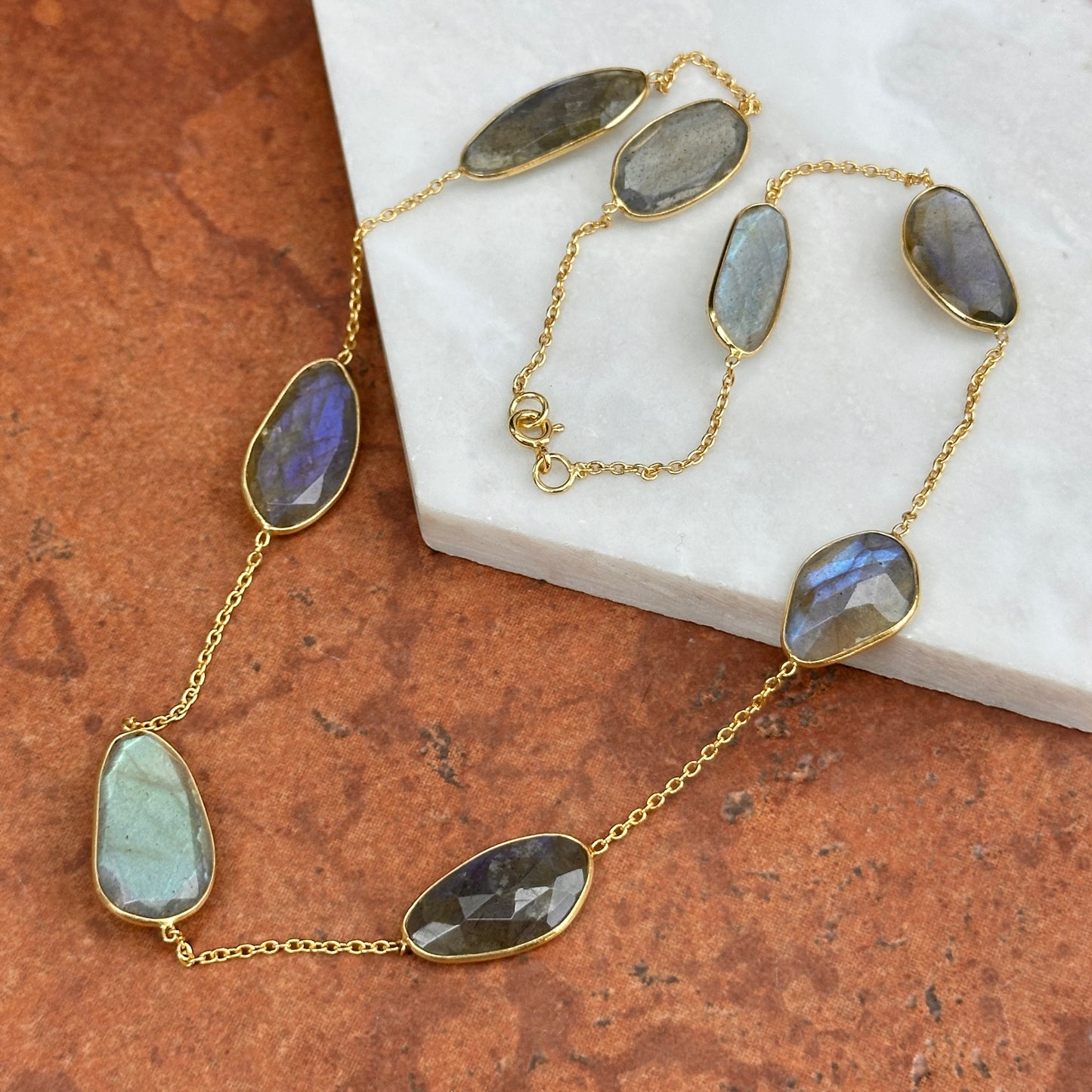 Sterling Silver Yellow Gold Plated Opal Station Necklace 18''