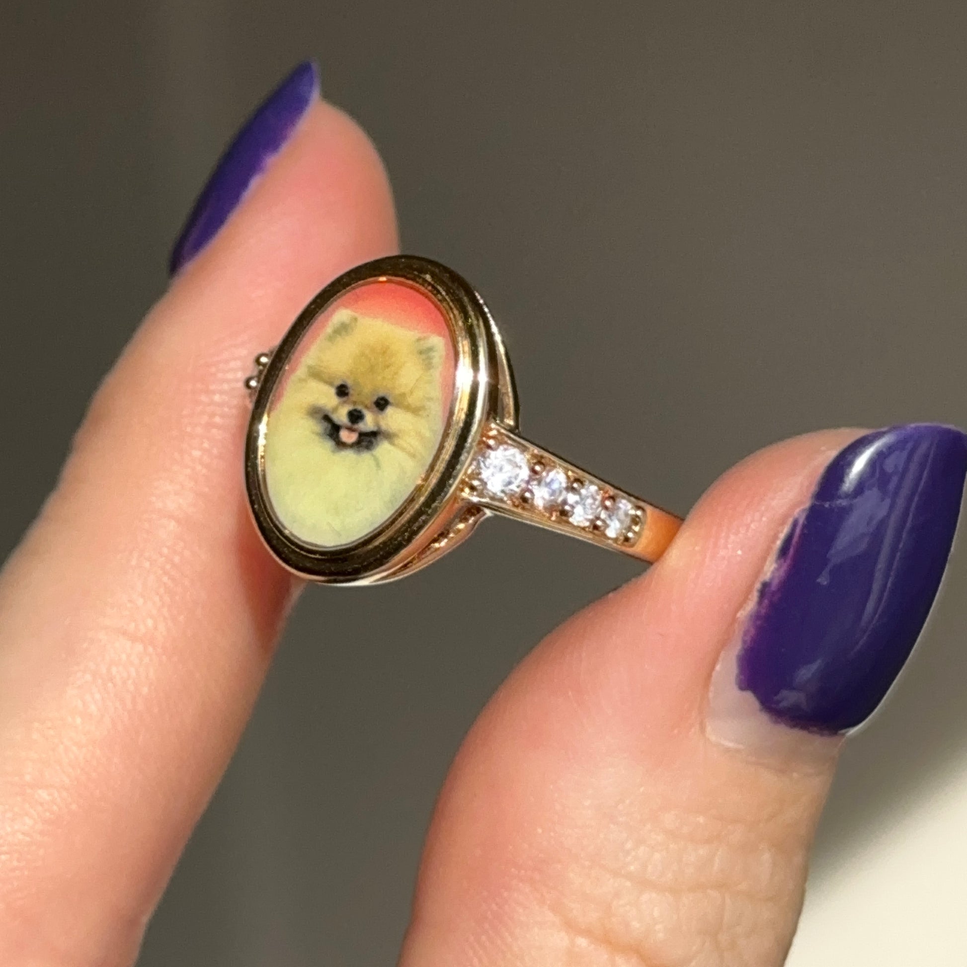 Estate Yellow Gold-Plated Danbury Mint Pomeranian Portrait Ring - LSJ