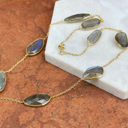 Sterling Silver Yellow Gold Plated Opal Station Necklace 18''