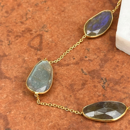 Sterling Silver Yellow Gold Plated Opal Station Necklace 18''