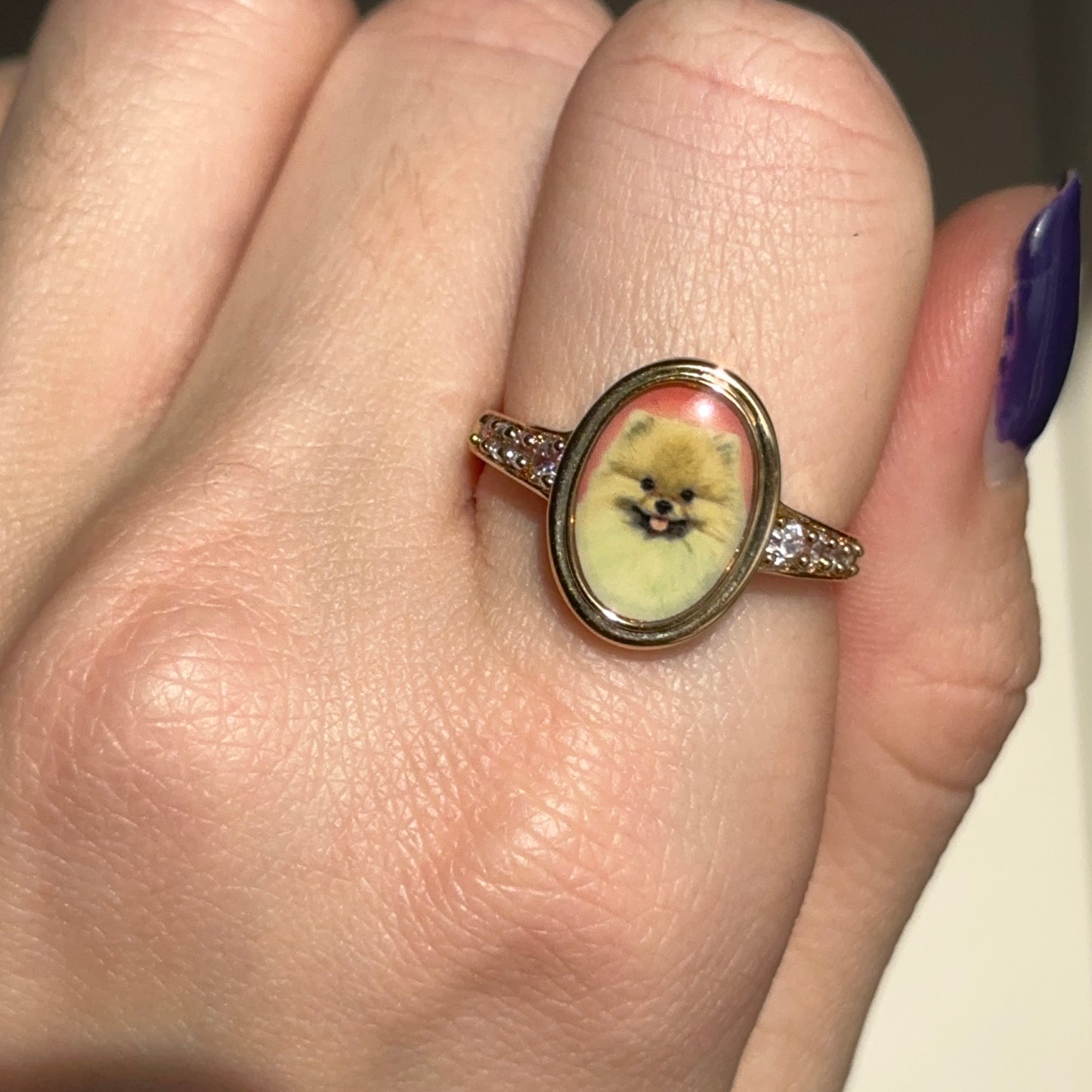 Estate Yellow Gold-Plated Danbury Mint Pomeranian Portrait Ring - LSJ