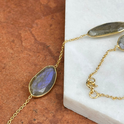 Sterling Silver Yellow Gold Plated Opal Station Necklace 18''