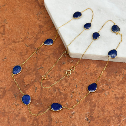 18KT Yellow Gold Bezel Set Lapis Station Necklace