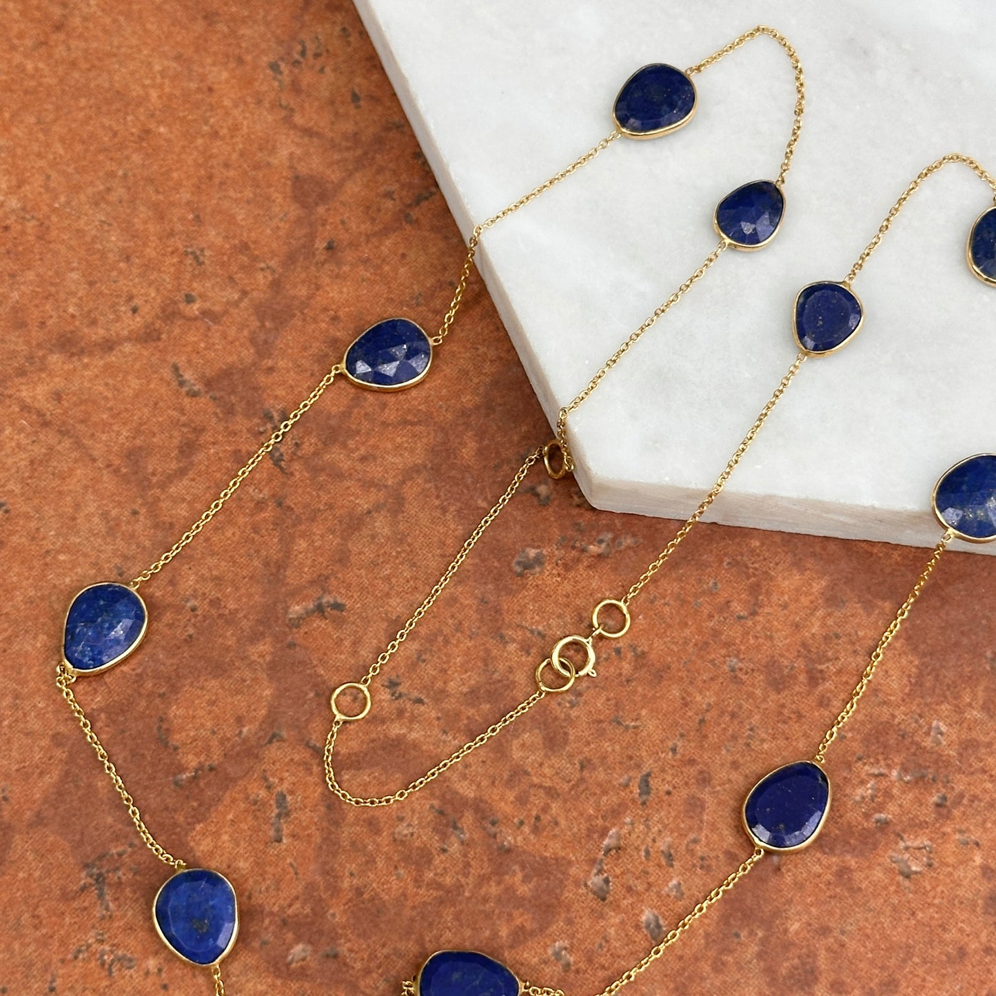 18KT Yellow Gold Bezel Set Lapis Station Necklace
