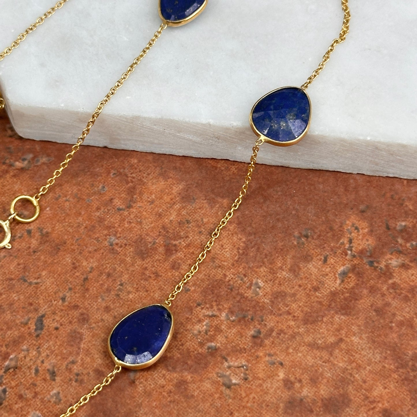 18KT Yellow Gold Bezel Set Lapis Station Necklace