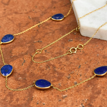 18KT Yellow Gold Bezel Set Lapis Station Necklace