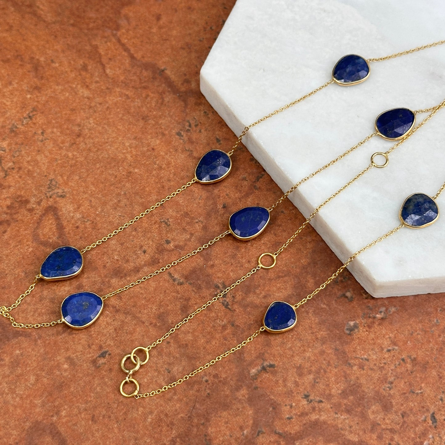 18KT Yellow Gold Bezel Set Lapis Station Necklace