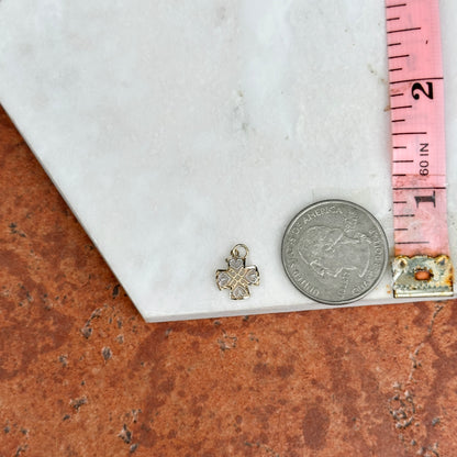 10KT Yellow + White Gold Cut-Out Hearts Design Small Cross Pendant Charm