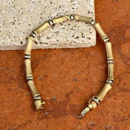 Estate 10KT Yellow Gold Matte Bamboo Links Bracelet