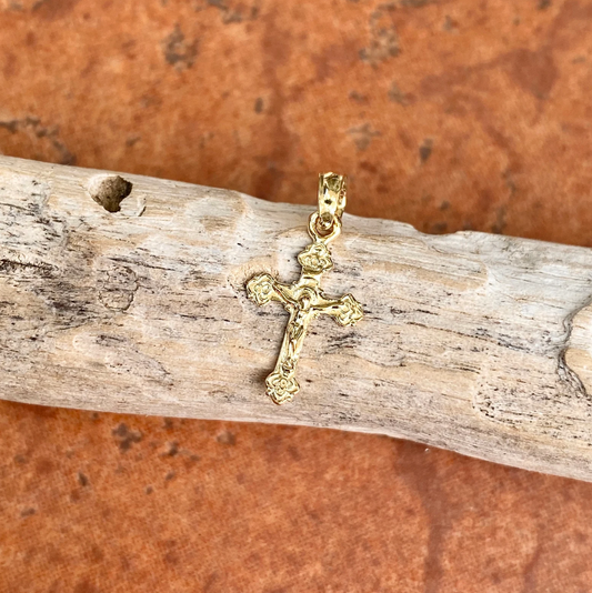 14KT Yellow Gold Mini Crucifix Cross Pendant Charm