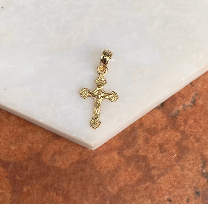 14KT Yellow Gold Mini Crucifix Cross Pendant Charm