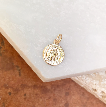 14KT Yellow Gold Mini St Christopher Medal Pendant Charm 8mm