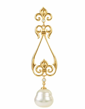 Load image into Gallery viewer, 14KT Yellow Gold Fleur de Lis Paspaley Pearl + Diamond Pendant