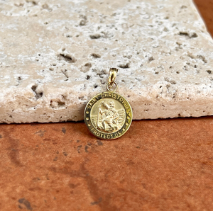 10KT Yellow Gold Round St Christopher Medal Pendant 12mm