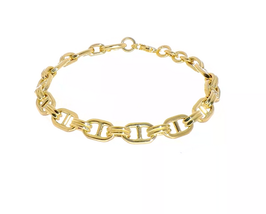 14KT Yellow Gold 8mm Puffed Anchor Oval Links Bracelet