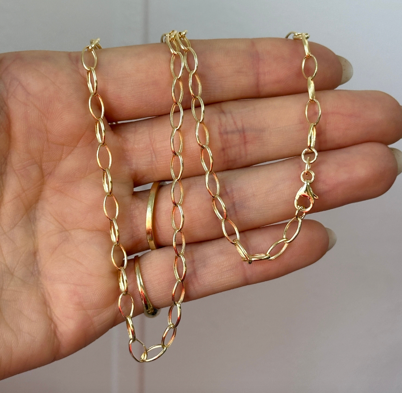 14KT Yellow Gold Solid Open Oval 4.35mm Chain Necklace