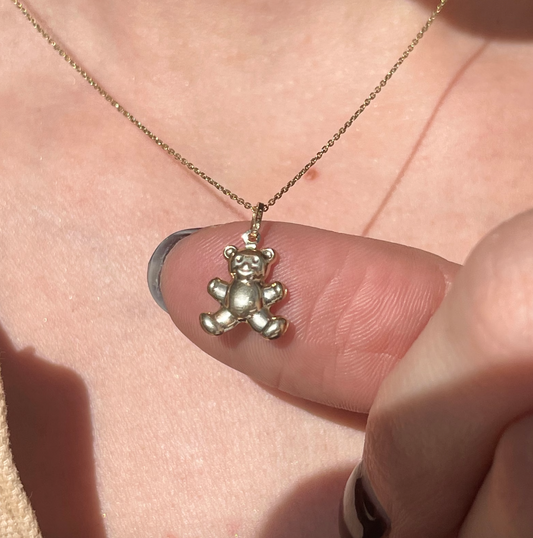 14KT Yellow Gold 3D Puffed Teddy Bear Pendant Charm