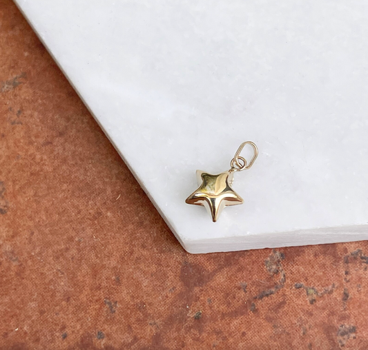 14KT Yellow Gold 3D Puffed Star Pendant Charm 10mm