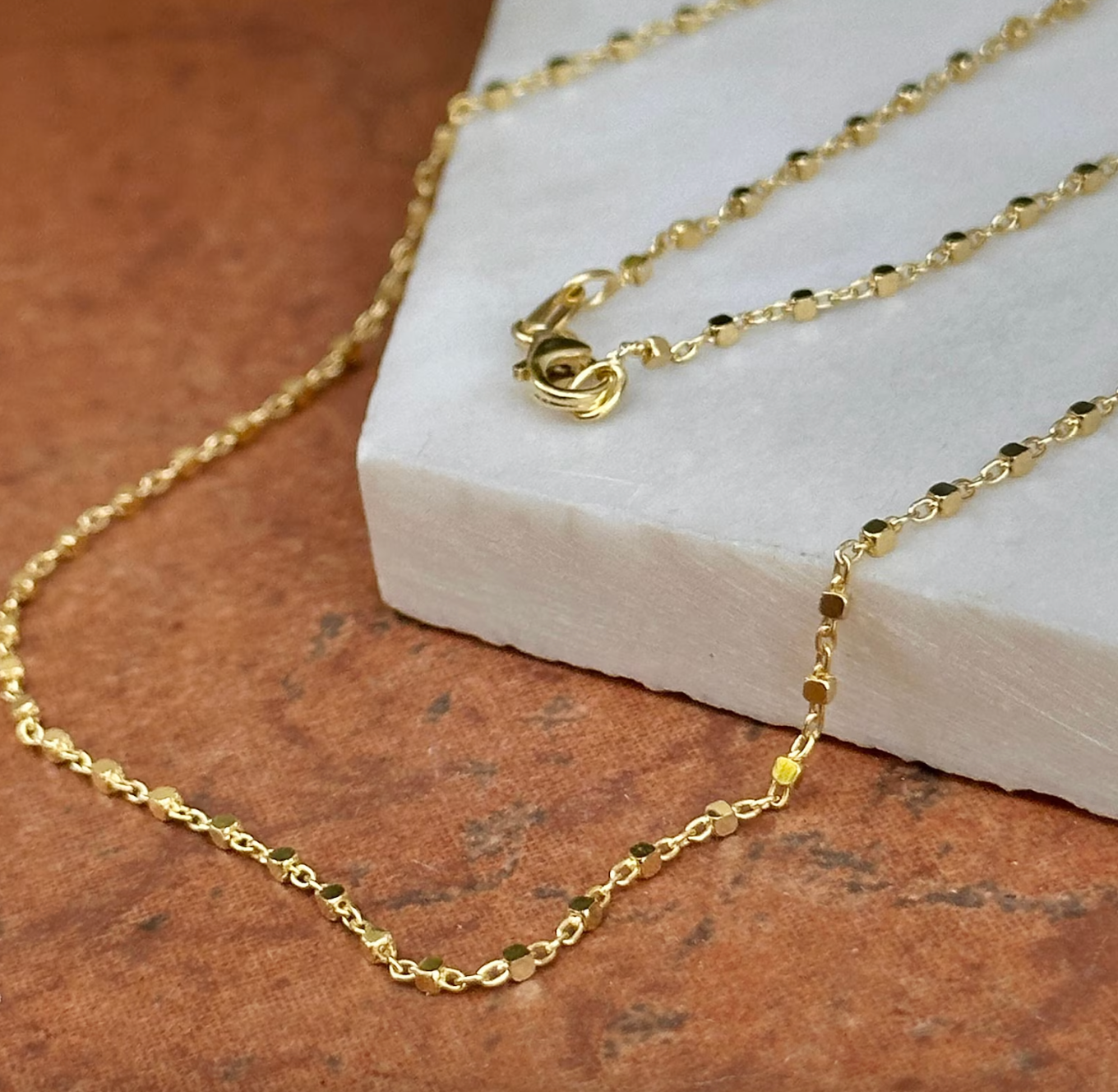 14KT Yellow Gold Cube Station Chain Necklace