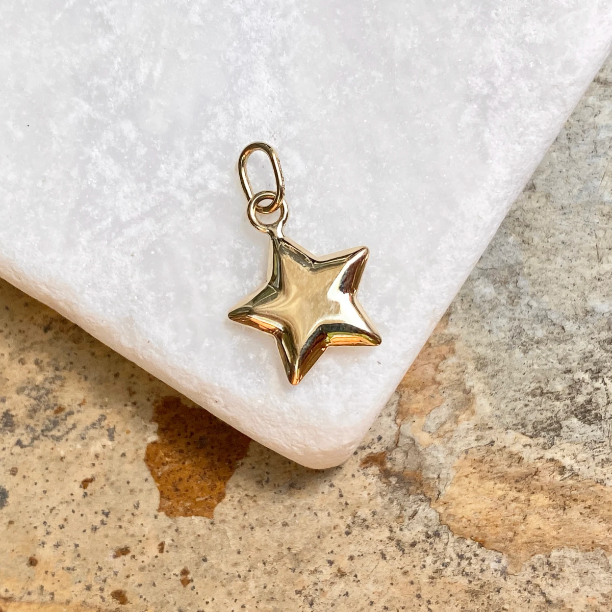 14KT Yellow Gold Puffed Star Pendant Charm 11mm