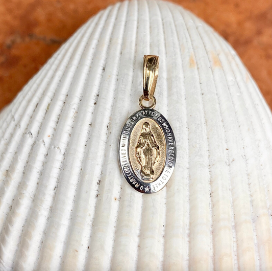 14KT Yellow Gold Two-Tone Oval Miraculous Medal Pendant 15mm