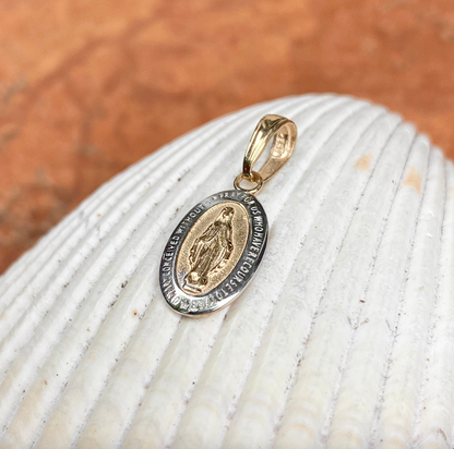 14KT Yellow Gold Two-Tone Oval Miraculous Medal Pendant 15mm