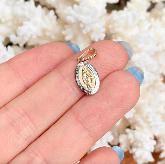14KT Yellow Gold Two-Tone Oval Miraculous Medal Pendant 15mm - LSJ