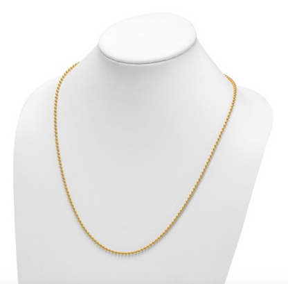 14KT Yellow Gold 2.5mm Beaded Ball Link Chain Necklace