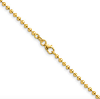 14KT Yellow Gold 2.5mm Beaded Ball Link Chain Necklace