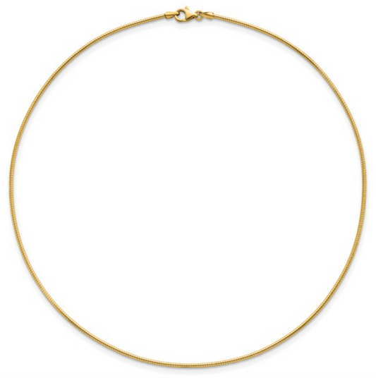 18KT Yellow Gold 1.5mm Round Omega Wire Collar Necklace