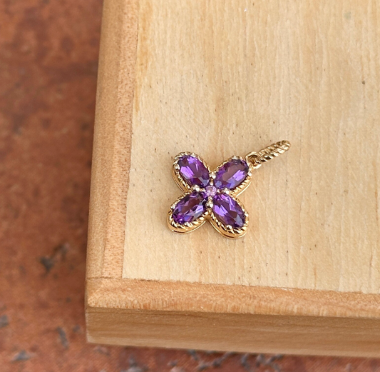 14KT Yellow Gold Oval Purple Amethyst Cross Flower Pendant