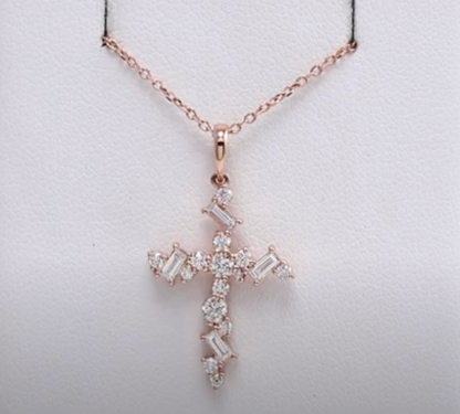 14KT Rose Gold 1/2 Carat Scattered Diamond Cross Pendant Necklace