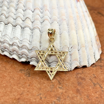 14KT Yellow Gold Diamond-Cut Star of David Pendant Charm