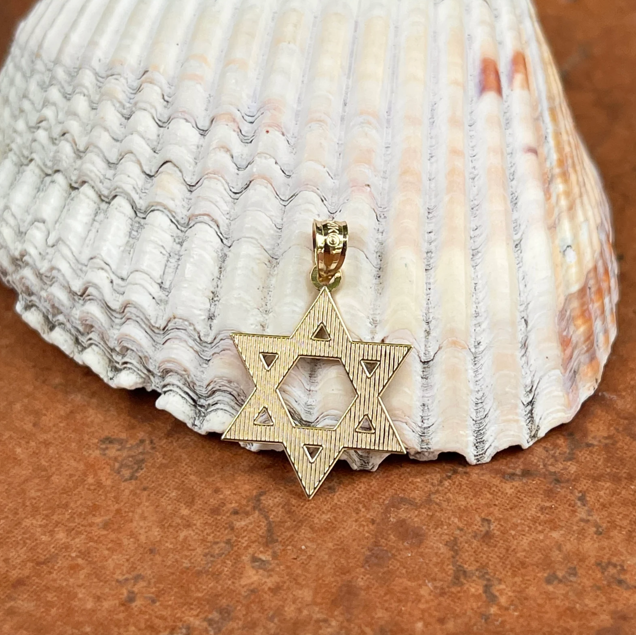 14KT Yellow Gold Diamond-Cut Star of David Pendant Charm