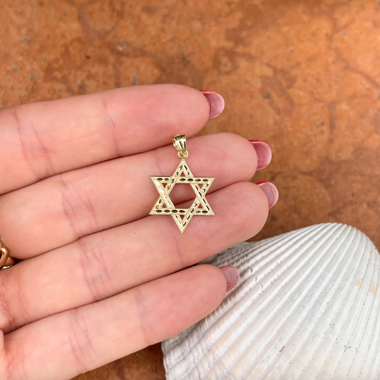 14KT Yellow Gold Diamond-Cut Star of David Pendant Charm