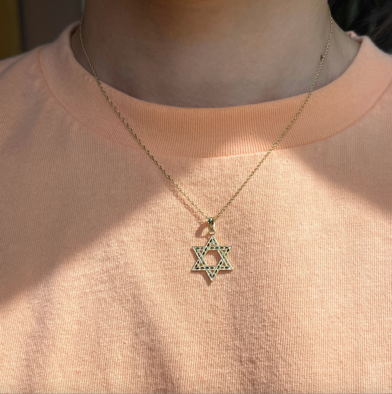 14KT Yellow Gold Diamond-Cut Star of David Pendant Charm