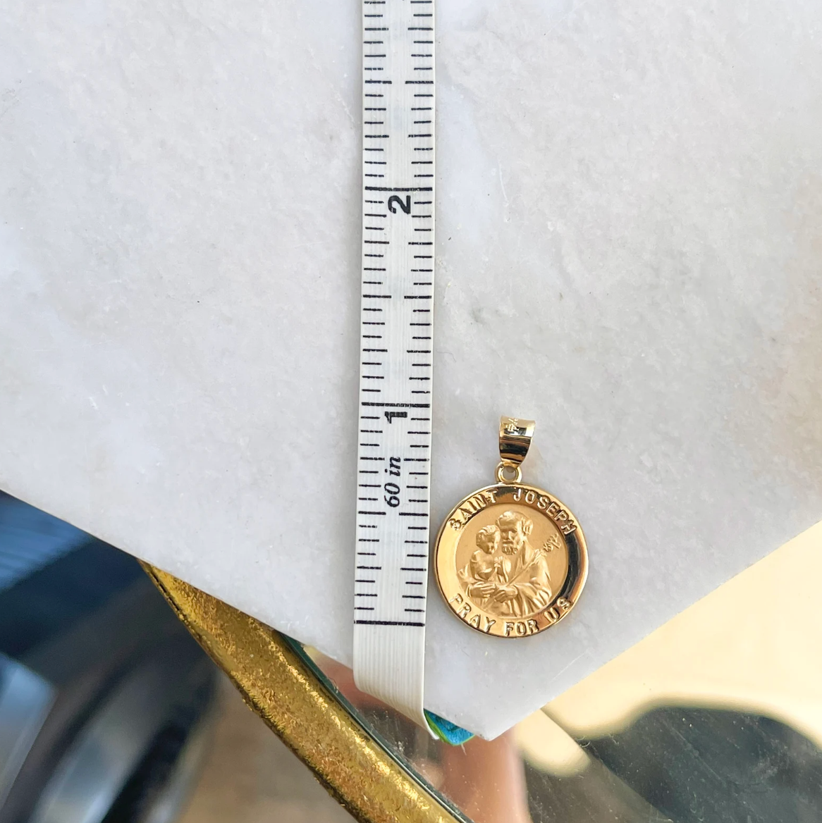 14KT Yellow Gold Satin Saint Joseph Round Medal Pendant 18mm