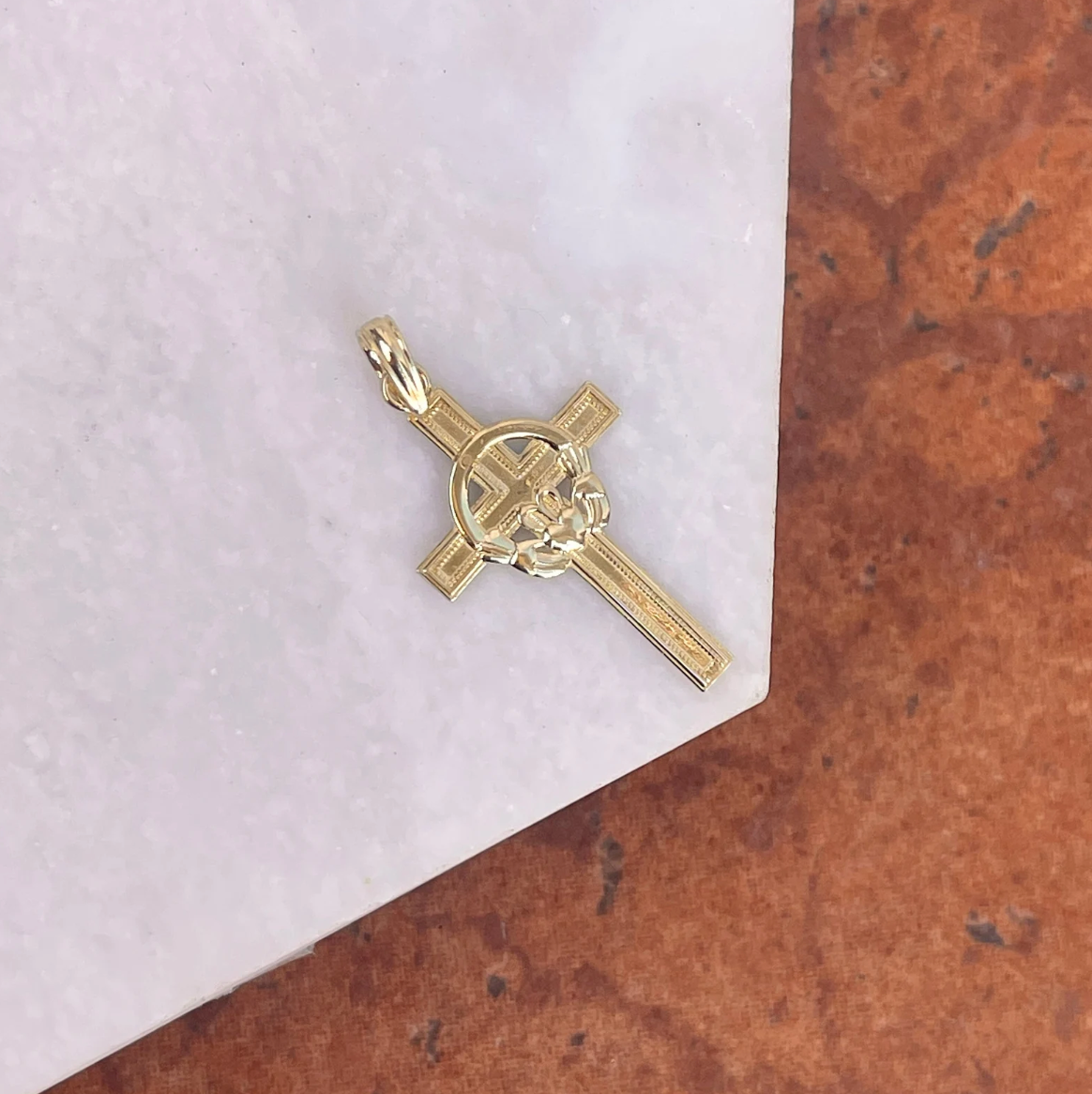 14KT Yellow Gold Claddagh Cross Pendant