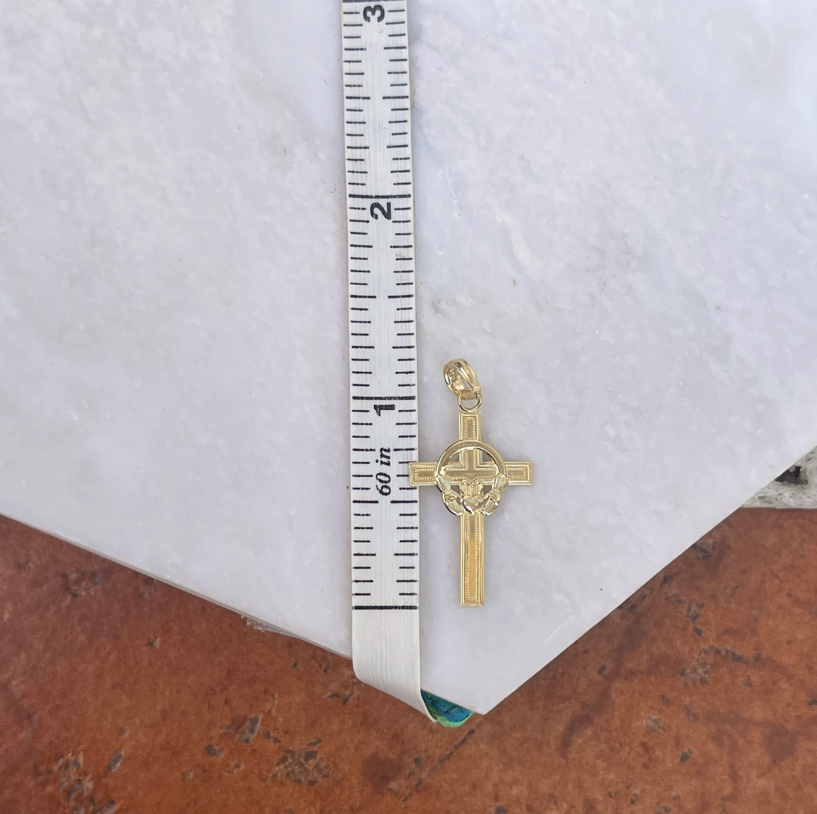 14KT Yellow Gold Claddagh Cross Pendant