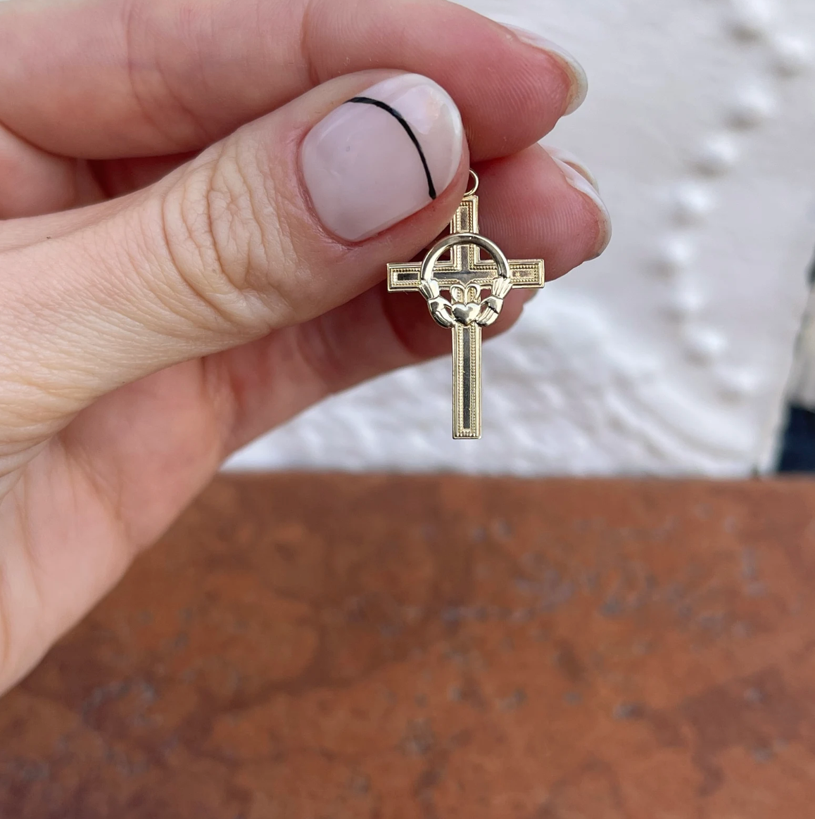 14KT Yellow Gold Claddagh Cross Pendant