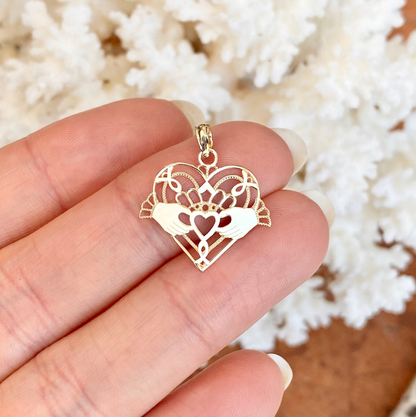 10KT Yellow Gold Claddagh Heart Pendant Charm