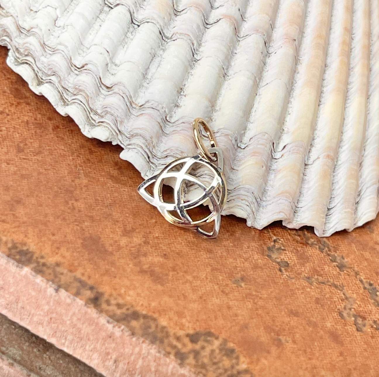 14KT Yellow Gold Two-Tone Celtic Eternity Knot Pendant Charm