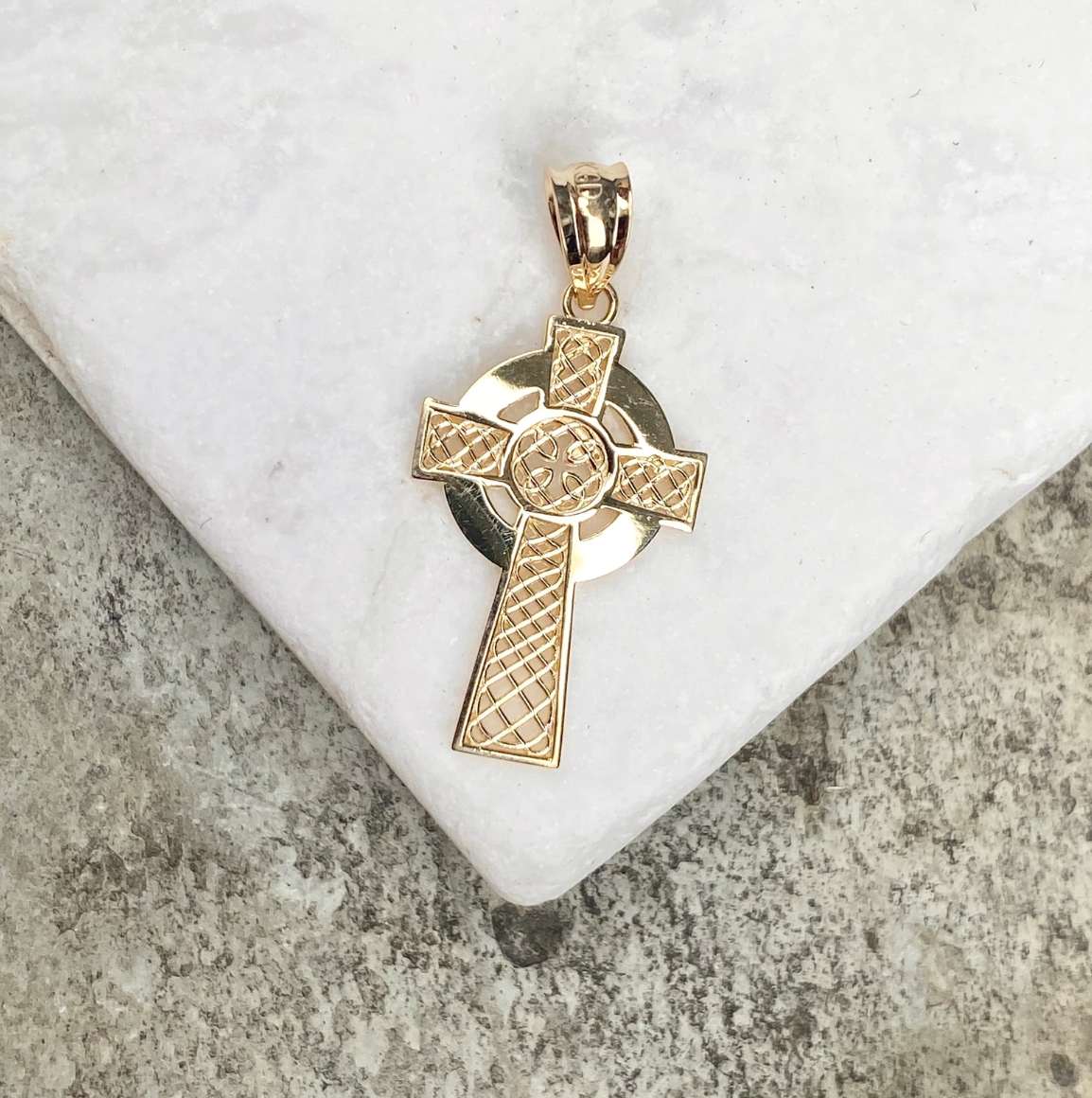 14KT Yellow Gold Celtic Eternity Knot Cross Pendant
