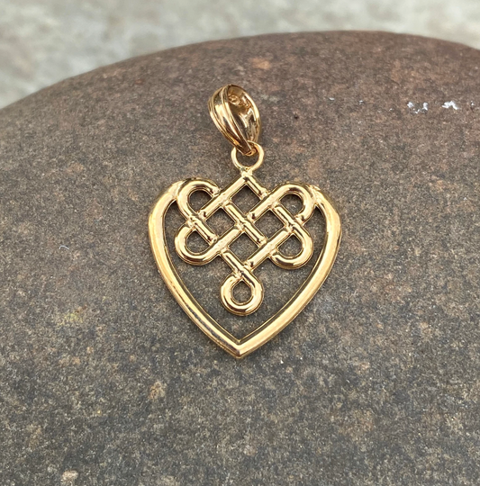 10KT Yellow Gold Celtic Knot Heart Pendant Charm