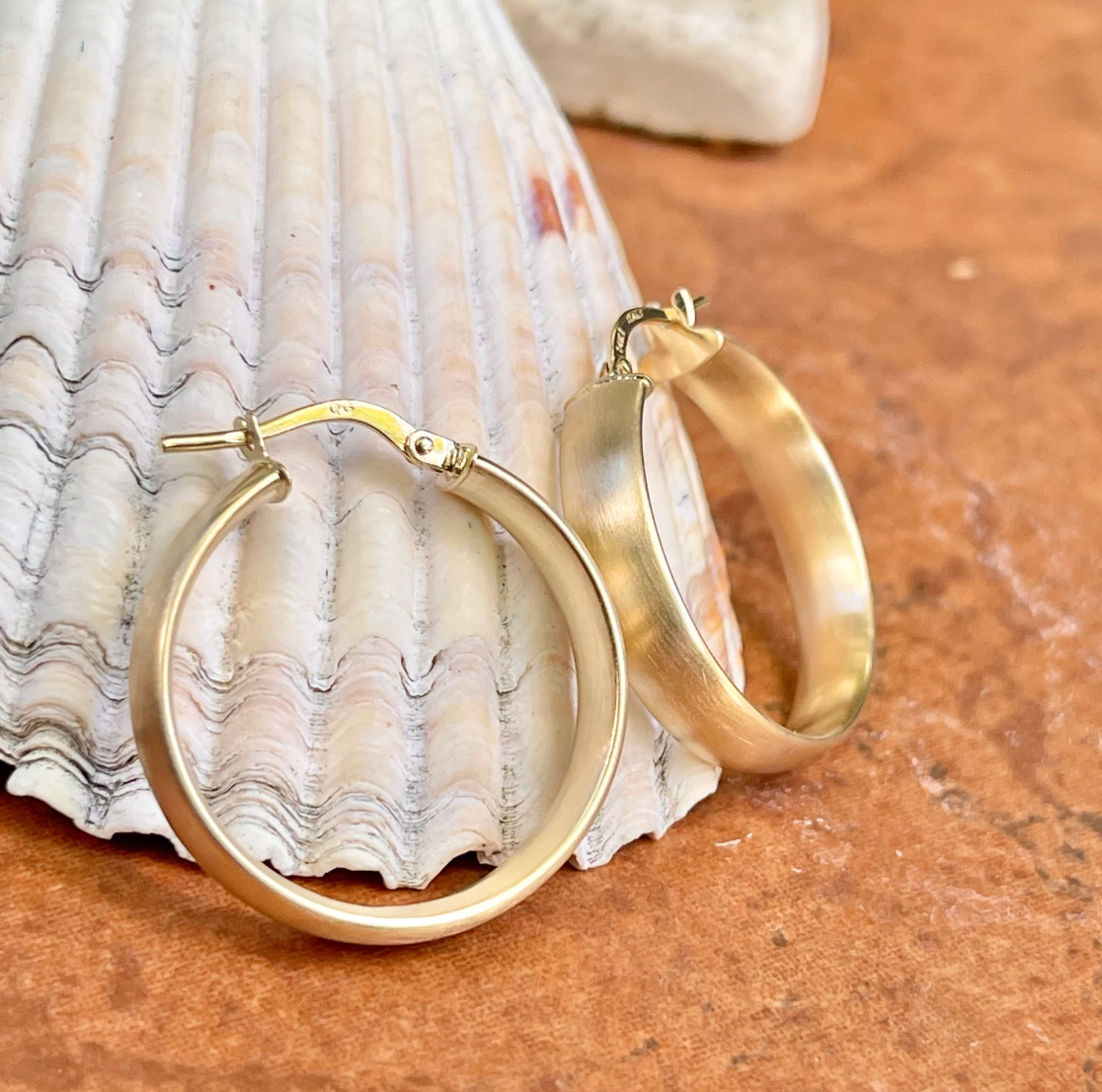 14KT Yellow Gold Matte Round Hoop Earrings 24mm