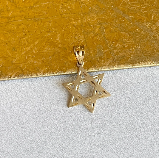 14KT Yellow Gold Satin Diamond-Cut Star of David Pendant