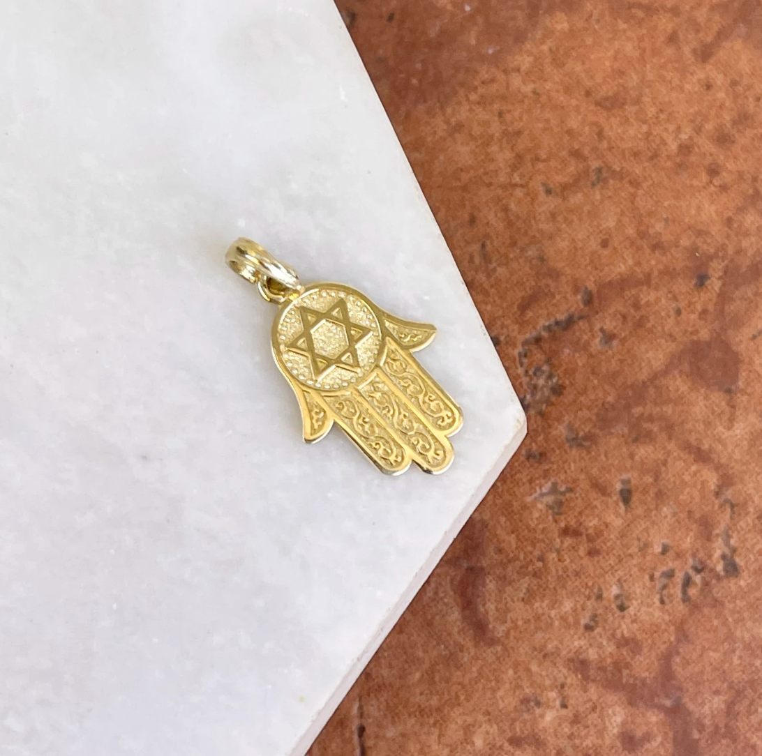 14KT Yellow Gold Star of David Hamsa Pendant