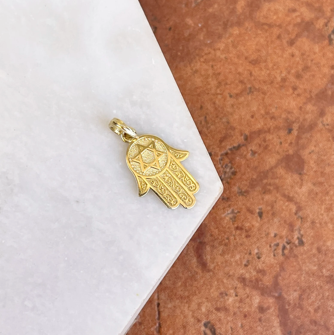 14KT Yellow Gold Star of David Hamsa Pendant